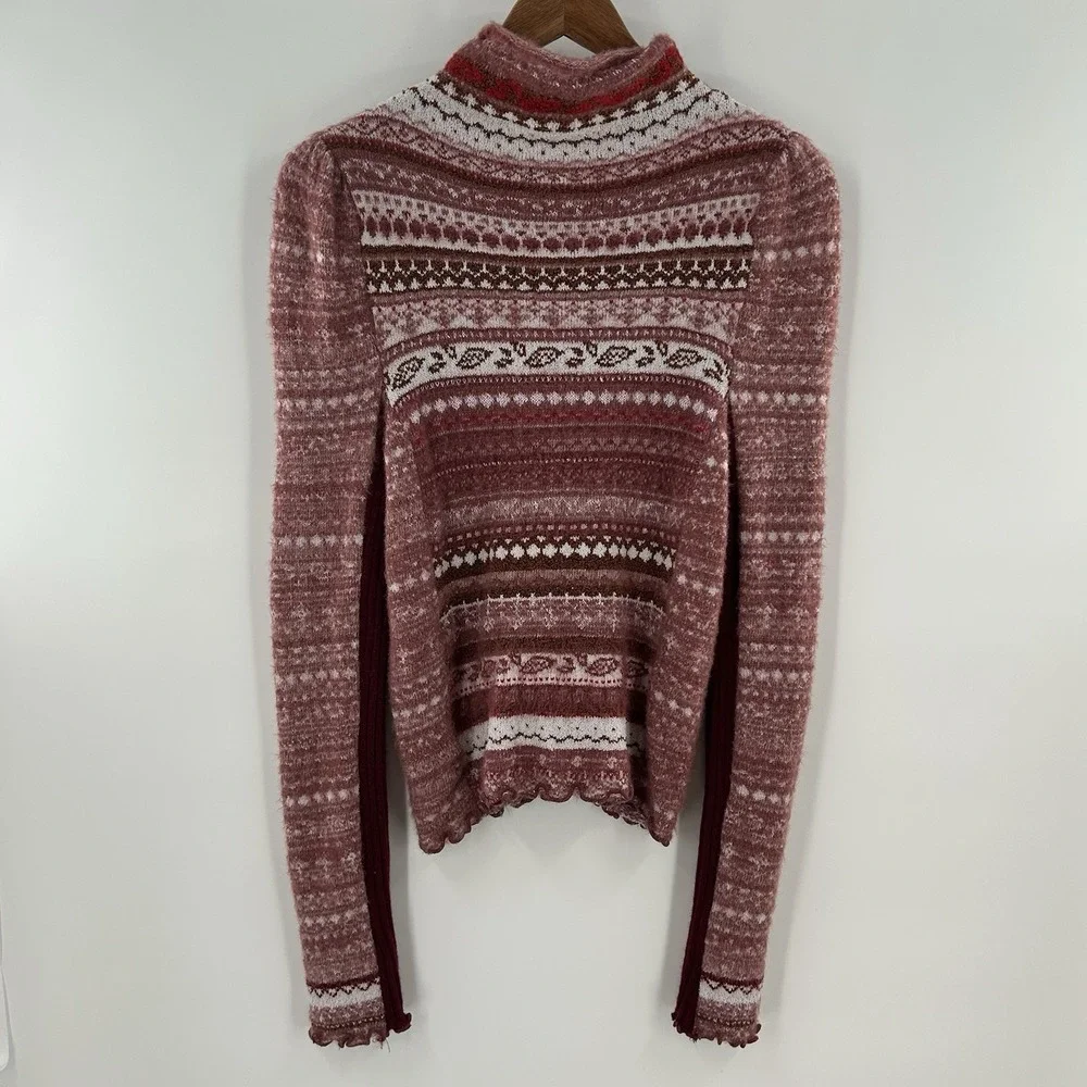 Free‎ People Fair Isle Sweater Womens Medium Cropped Boho Nordic Knit